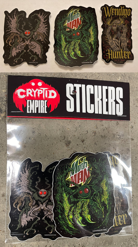 3 Sticker Pack (Mtn Mothman, Classic Mothman and Wendigo Hunter)